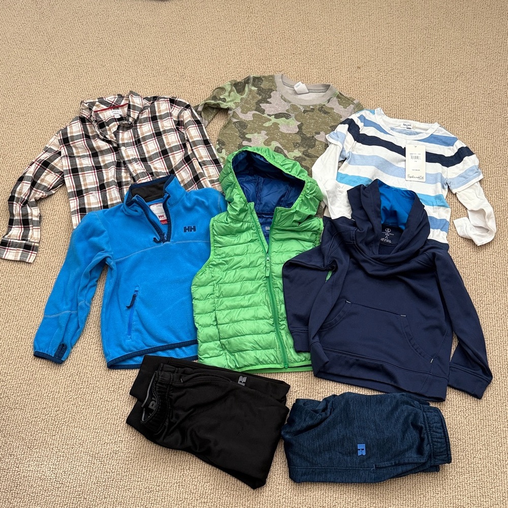8 Piece Boys 5-6T Set- Helly Hansen, Lands Ends, Uniqlo, Gymboree shirts